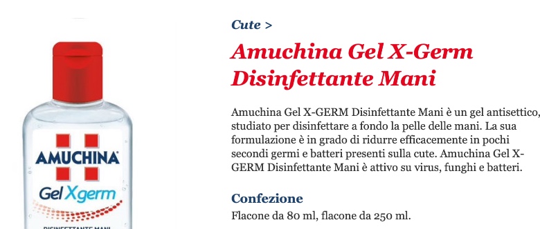 Amuchina gel mani composizione 